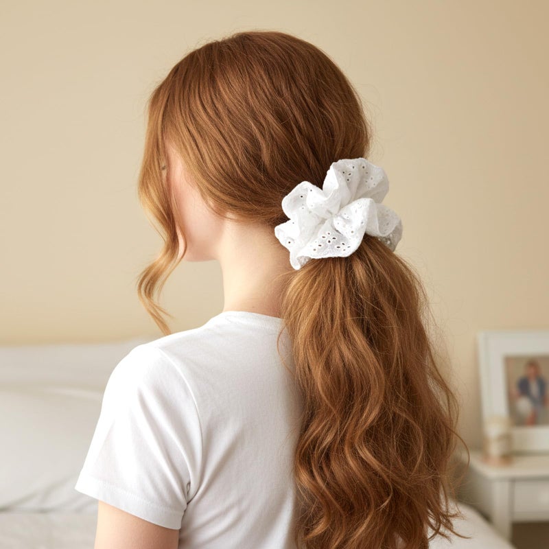 DOPENSPI 2 Pcs Oversized Scrunchies for Women, White Lace Scrunchies Large Floral Hair Ties Ropes Elastic Ponytail Holders Accessories for Women Fabric Thick Thin Curly Hair - Image 3